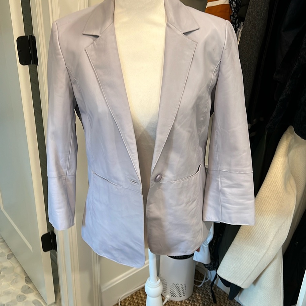 Ecru leather pale lavender/blue jacket